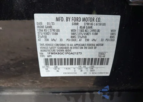 2023 Ford Explorer St из США, поврежденный, VIN 1FM5K8GC1PGA21273